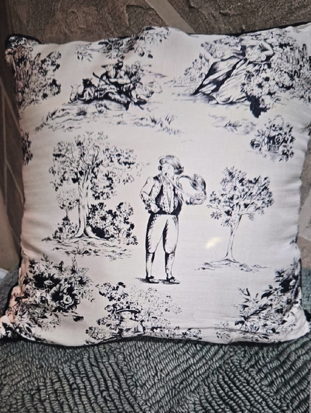 Toile Print Decorative Throw Pillow in Black and White